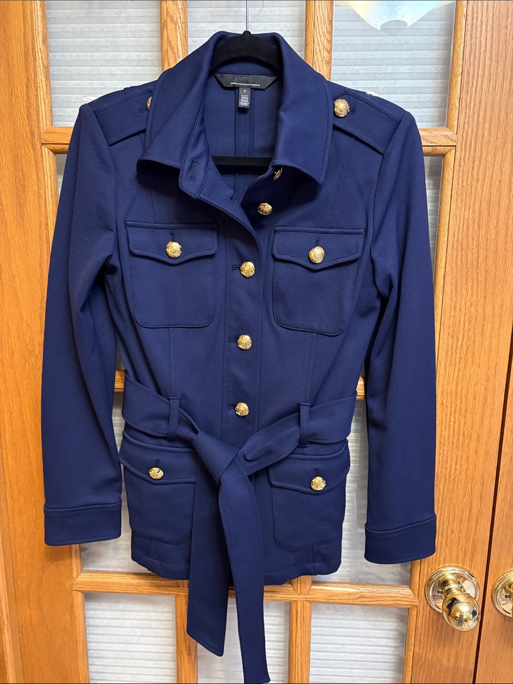 EUC White House Black Market Navy Jacket with Gold Accent Buttons